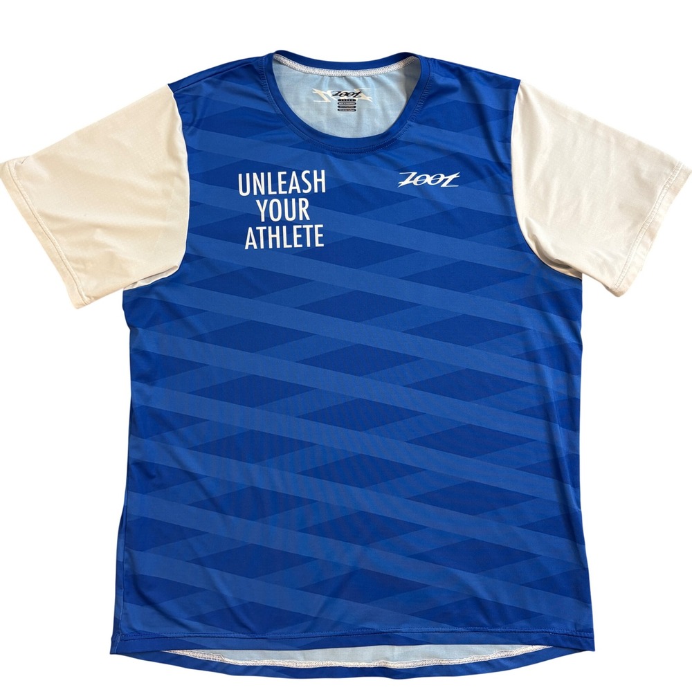 ZOOT Unleash Your Athlete Blue White Athletic T Shirt Men Large Running Cycling
